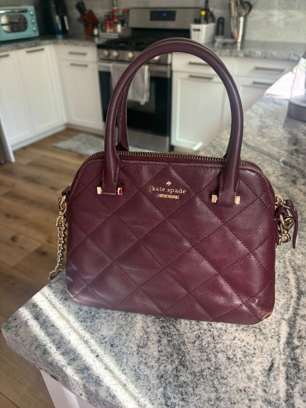 Kate Spade Burgundy/Purple Leather Quilted Crossbody Purse
